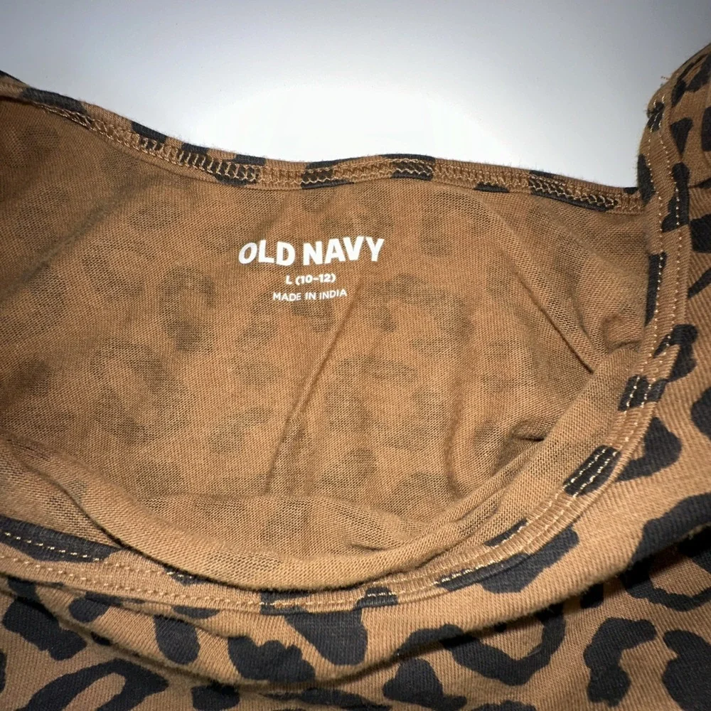 Old Navy Dress Girls L 10-12 Brown Leopard Print Tiered‎ Cap Sleeve Animal Print